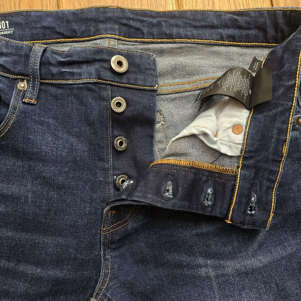 G-STAR Raw Men's 3301 Straight Denim Jeans Med Wash 31x32 (33x31.5) Button Fly
